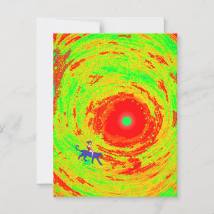 A red sun and a girl postcard