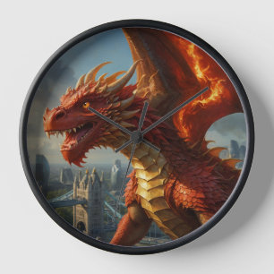 A Red Welsh Dragon Terrorizes London Clock