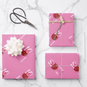A Red Wine glass with 2 ices in heart shape Wrapping Paper Sheet