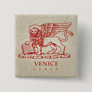 A Red Winged Lion of Venice 15 Cm Square Badge