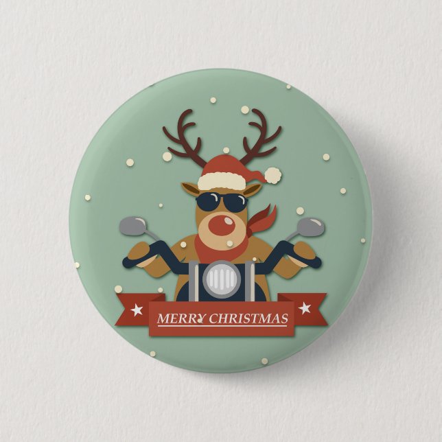 A reindeer sunglasses riding motorcycle 6 cm round badge (Front)