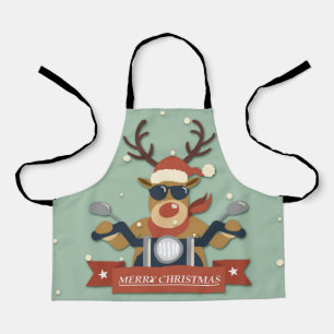 A reindeer sunglasses riding motorcycle apron