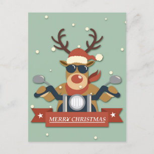 A reindeer sunglasses riding motorcycle postcard