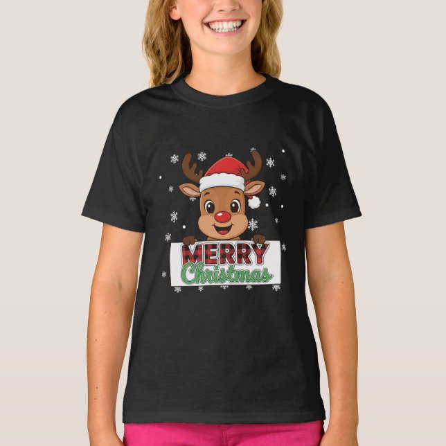 A reindeer-themed T-shirt for Christmas decoration (Front)