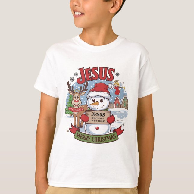  A reindeer with a halo Christmas theme T-Shirt (Front)