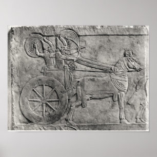 A relief depicting the Assyrian army in battle Poster