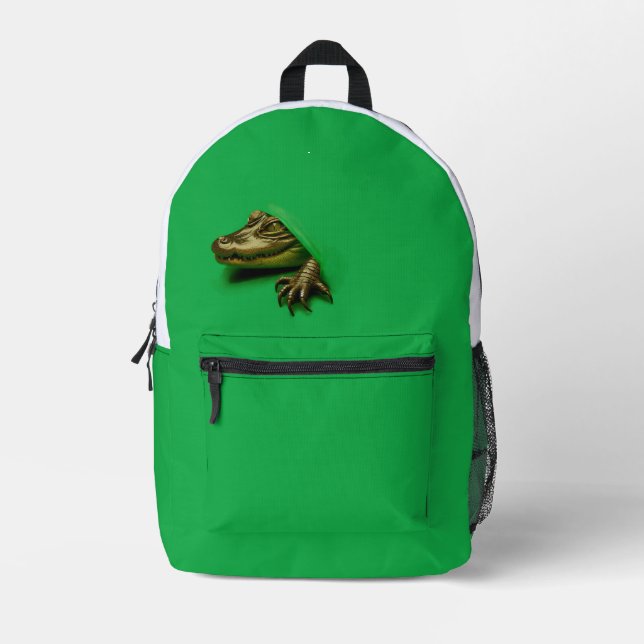 a reptile ripping through  printed backpack (Front)