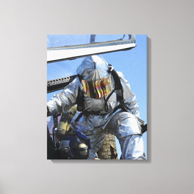 A rescue drill is performed on the flight deck canvas print (Front)