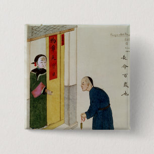 A Respectable Man Begging for Coins 15 Cm Square Badge