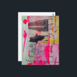 A Retro Boat Mixed Media Collage Pink Yellow Postcard<br><div class="desc">A collage made and photographed by Angelandspot in the year 2026 with vintage images from a magazine of a person in a boat and various textbook pages with pink and yellow paint</div>