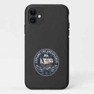 A retro Columbus Day emblem with a caravel ship Case-Mate iPhone Case