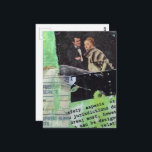 A Retro Couple Collage on Green Postcard<br><div class="desc">A mixed media collage made and photographed by Angelandspot in the year 2026 with vintage images from a magazine from 1968,  a section of a phone book,  and a section of a vintage textbook.</div>
