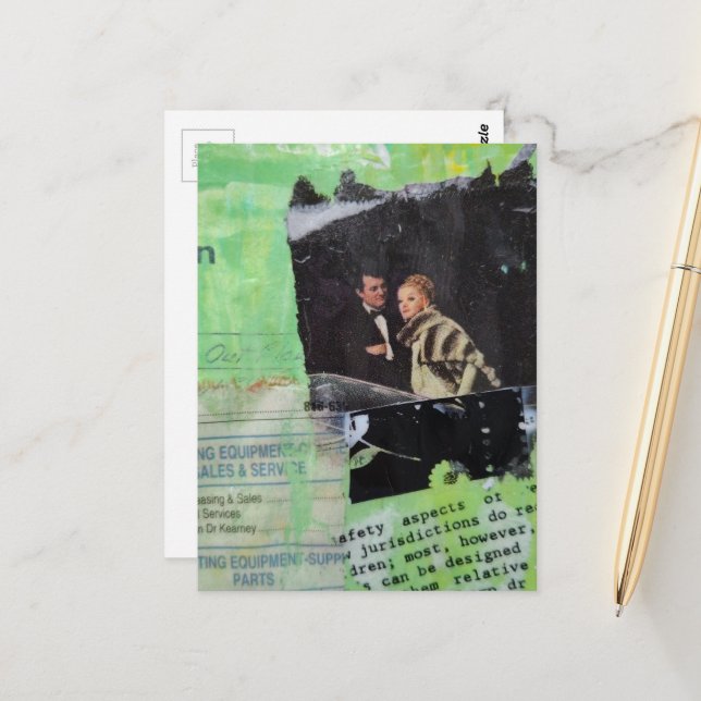 A Retro Couple Mixed Media Collage Postcard (Front/Back In Situ)
