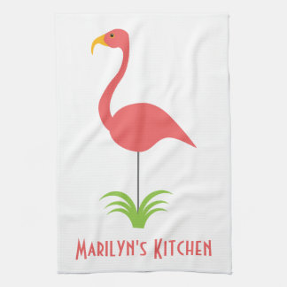 A Retro Pink Flamingo for the Kitchen Tea Towel