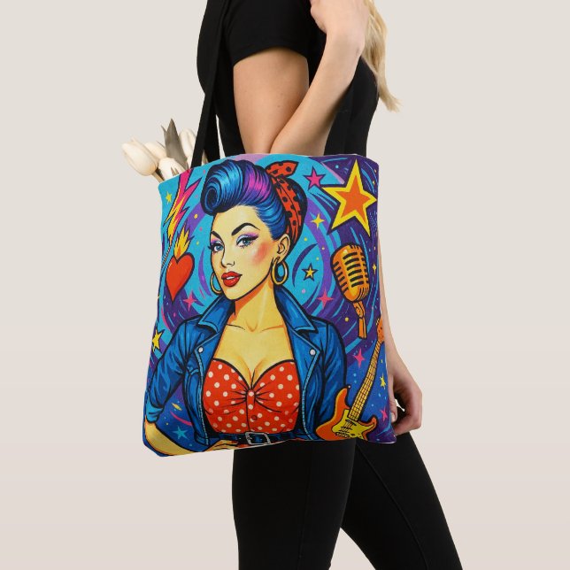 A Retro Rockabilly Design Tote Bag (Close Up)
