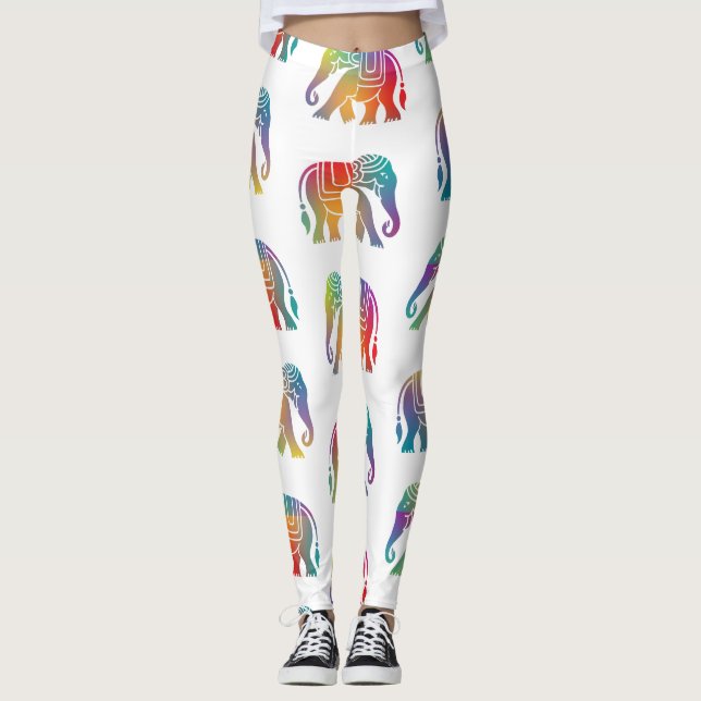 A Retro Style Elephant Design  Leggings (Front)