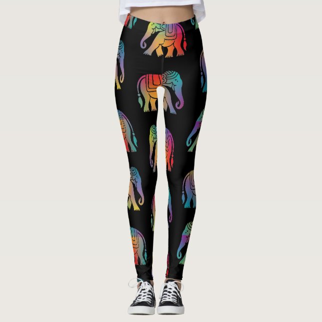 A Retro Style Elephant Design  Leggings (Front)