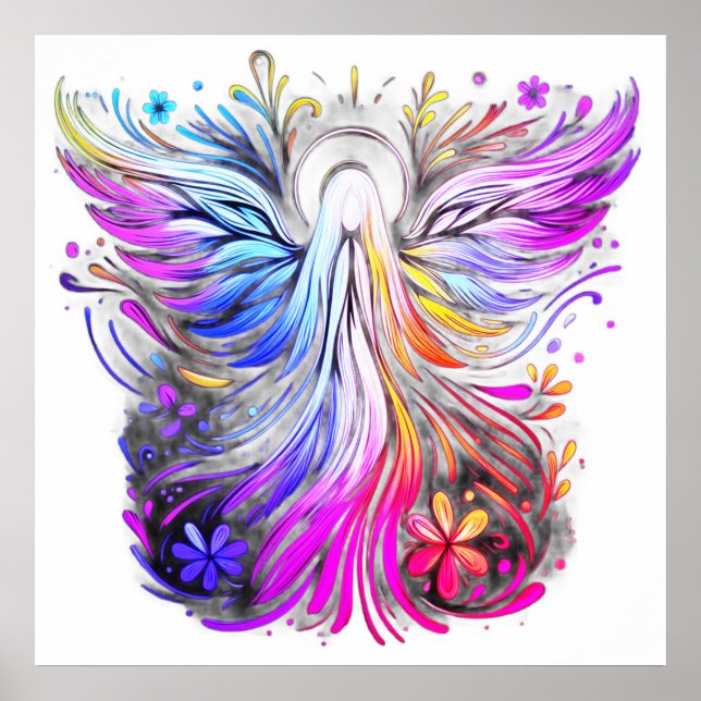 A Retro Style Pastel Coloured Angel Wall Poster (Front)