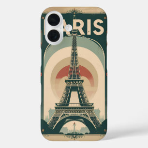 A retro-style travel poster of Paris iPhone 16 Case