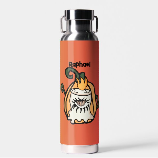 A Retro Wood's Pumpkin's Spooky Eye Water Bottle (Front)