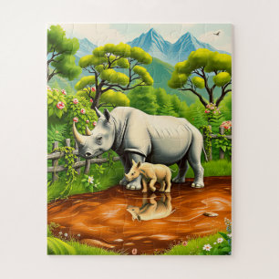 A rhinoceros and its baby children's jigsaw puzzle