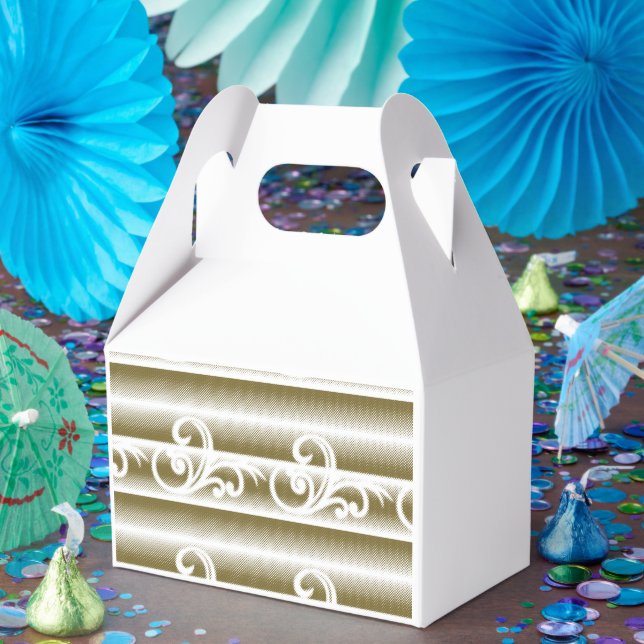 A richly coloured rug features a symmetrical geome favour box (Party)
