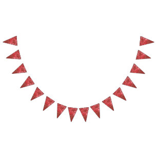 A richly patterned textile featuring vibrant red h bunting 