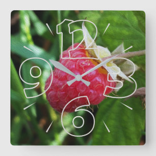 A ripe raspberry square wall clock