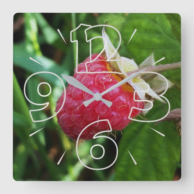 A ripe raspberry square wall clock (Front)