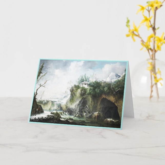 A river landscape in winter, Francesco Foschi  Card (Yellow Flower)