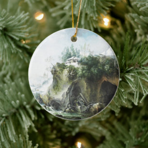 A river landscape in winter, Francesco Foschi  Ceramic Tree Decoration
