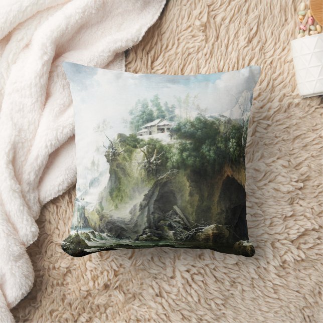 A river landscape in winter, Francesco Foschi  Cushion (Blanket)