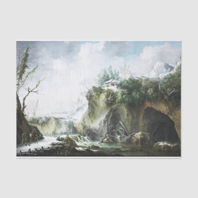 A river landscape in winter, Francesco Foschi  Tissue Paper (Front)