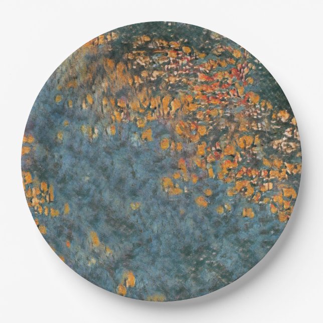 A river stream water with yellow flowers abstract paper plate (Front)