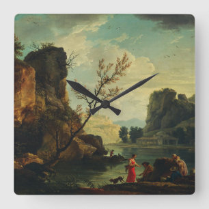 A River with Fishermen by Joseph Vernet Square Wall Clock