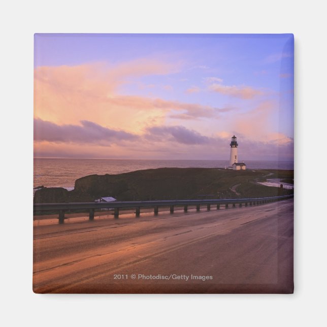 A Road & A Lighthouse Along The Coast At Sunset Magnet (Front)