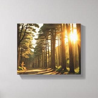 A Road of Light and Shadow Where Trees Stand Canvas Print