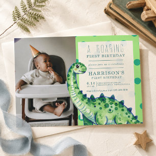 A Roaring First Birthday Dinosaur Photo Invitation