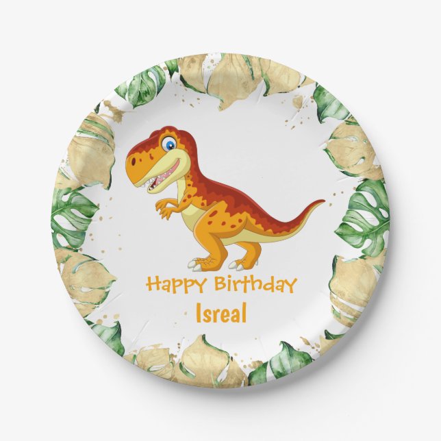A Roaring Gold Birthday Surprise! Paper Plate (Front)