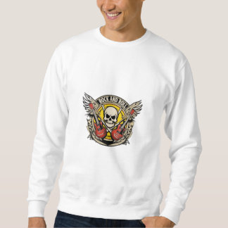 a rock and roll emblem with a skull sweatshirt