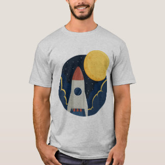 A rocket in the midst of space and the moon T-Shirt