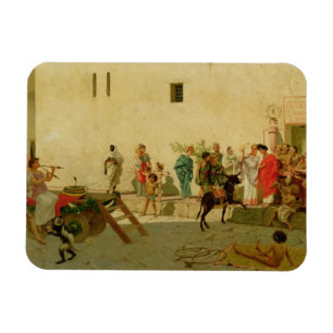A Roman Street Scene with Musicians and a Performi Magnet
