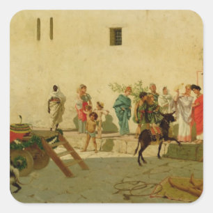 A Roman Street Scene with Musicians and a Performi Square Sticker