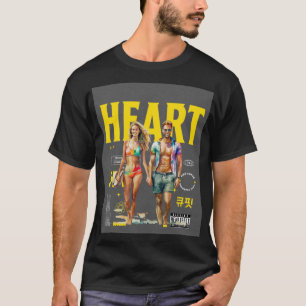 "A Romantic 3D Cartoon Couple Rowing a Heart-Shape T-Shirt