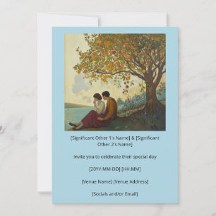 A romantic couple under a colourful tree invitatio invitation