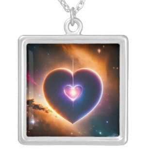 A romantic heart in space. AI  Silver Plated Necklace