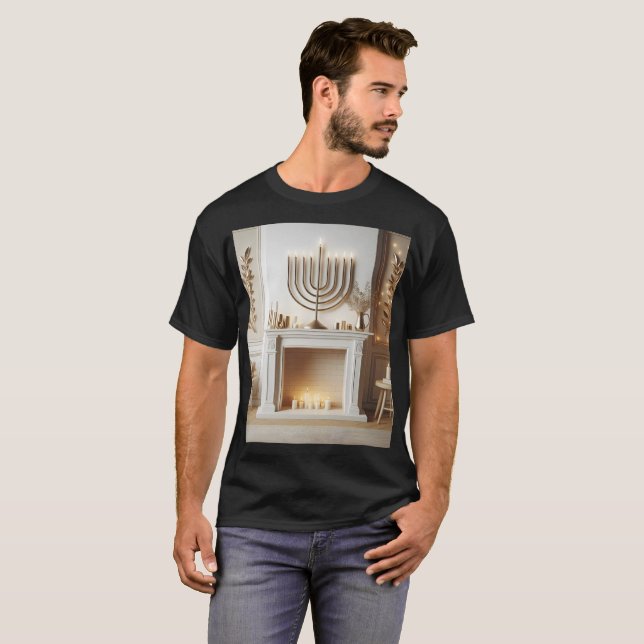 a room with a menorah and candles on the wall T-Shirt (Front Full)