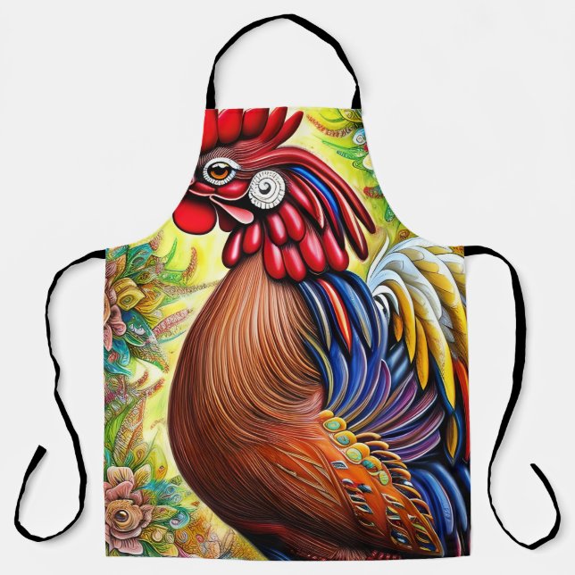 A Rooster's Magnificence - A Timeless Journey  Apron (Front)