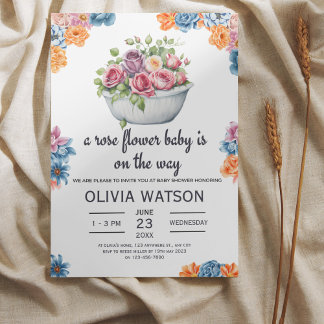 A Rose Flower Baby Is On The Way Baby Shower Invitation