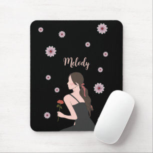 A Rose Girl with pink flower Mouse Pad